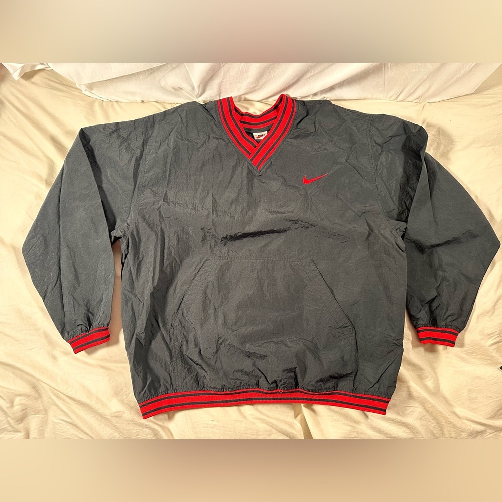 Nike Pullover Vintage 90s Windbreaker XLarge Black Red Bred Lightweight Nylon